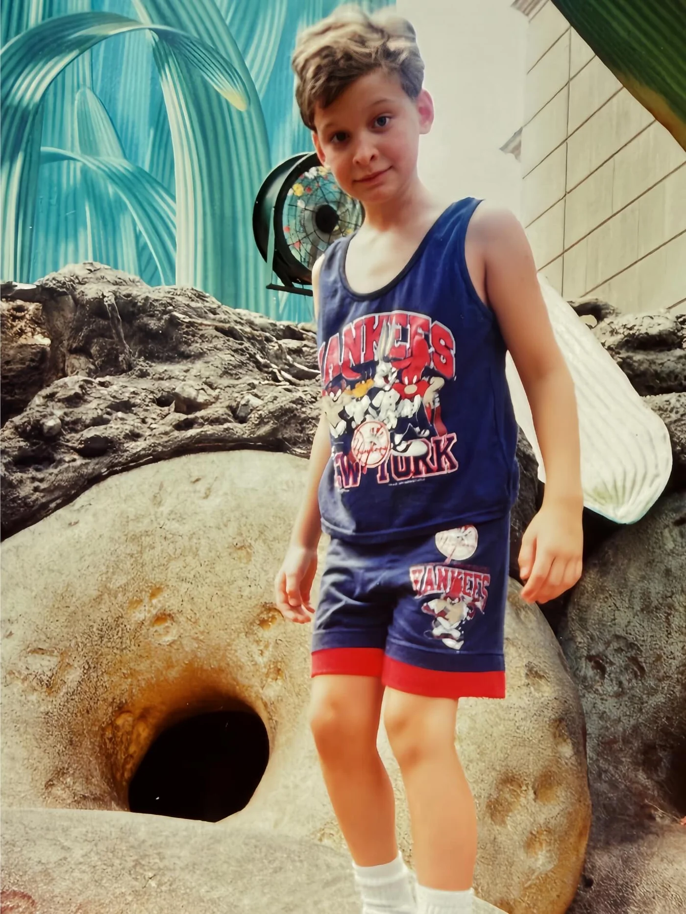 Young Erik Fuhrer in a Bugs Bunny Yankees tank top at the New York Aquarium